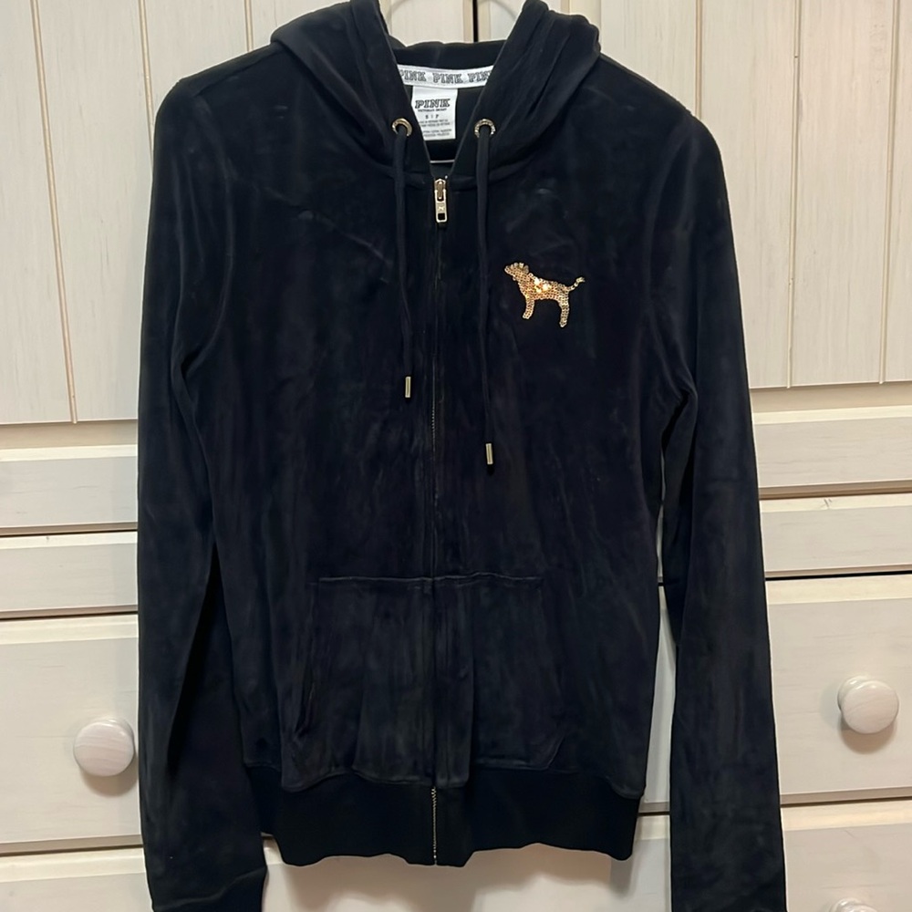 Victoria Secret Pink Black hoodie with gold sequins